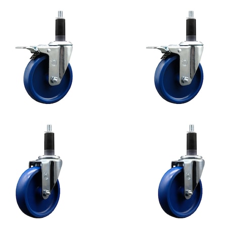 Service Caster 5'' SS Solid Poly Swivel 1-1/8'' Expanding Stem Caster Set 2 Total Lock Brakes, 4PK SCC-SSEXTTL20S514-SPUS-2-S-2-118